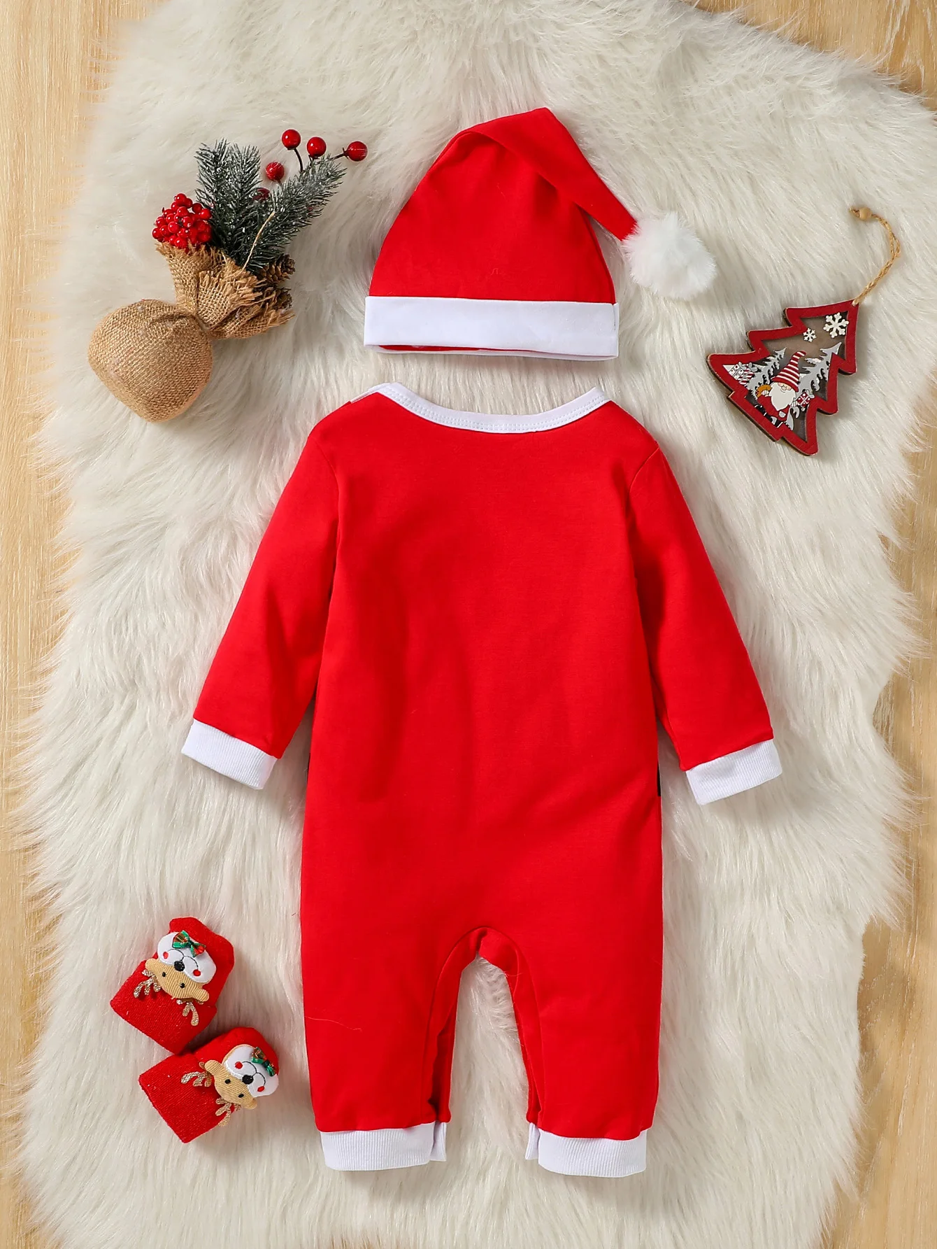 Winter/ Fall Baby Girls Red Long Sleeve Cute Christmas Cotton Soft European and American style Jumpsuit +Hat