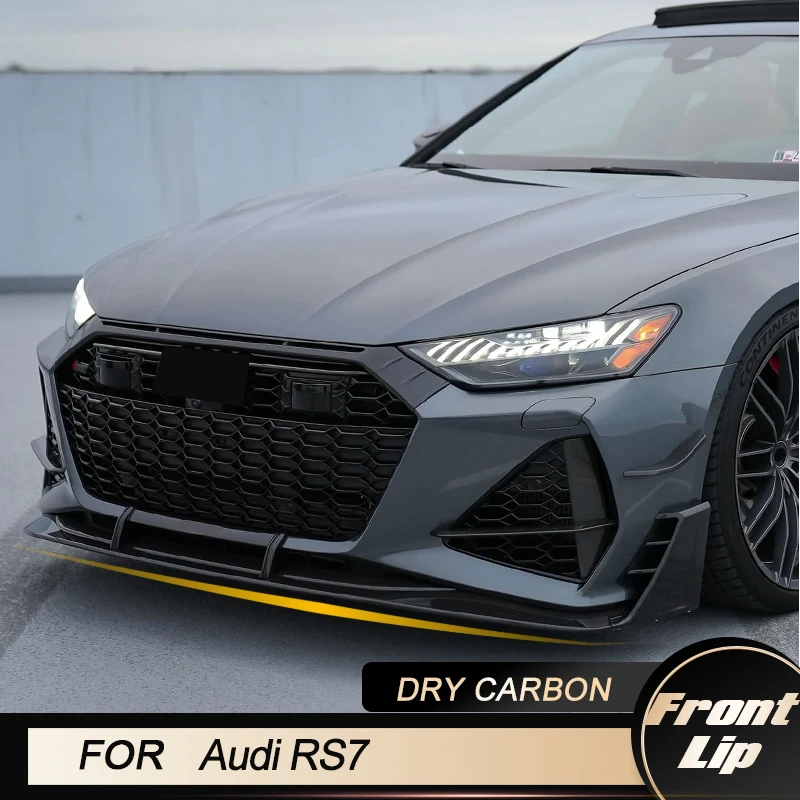 Car Front Bumper Lip Spoiler for Audi RS6 RS7 2020 2021 Front Lip With Splitter Chin Apron Guard Body Kit Prepreg Dry Carbon