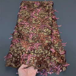2025 High Quality African Nigerian With Tulle Lace Fabric Sequins Embroidery Dresses Beads Sewing Guipure Prom 5Yards PS0072