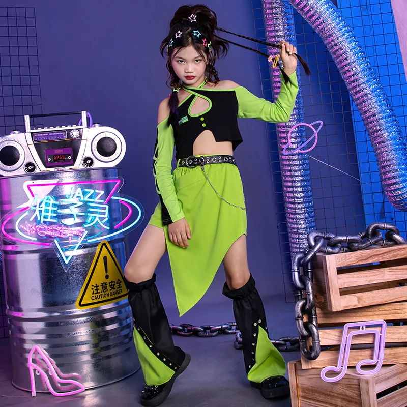 

Fashion Runway Show Stage Costume Girls Green Jazz Performance Wear Hip Hop Clothes Cheerleading Outfit Kpop Clothing DL10921