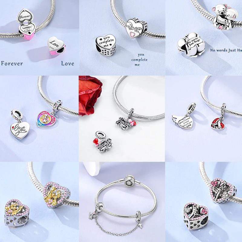 925 Sterling Silber Liebesherz-Charm-Perlen Paar Romantisch Passend für Original-Armband Valentinstag Jahrestag DIY Damenschmuck – Detail 3