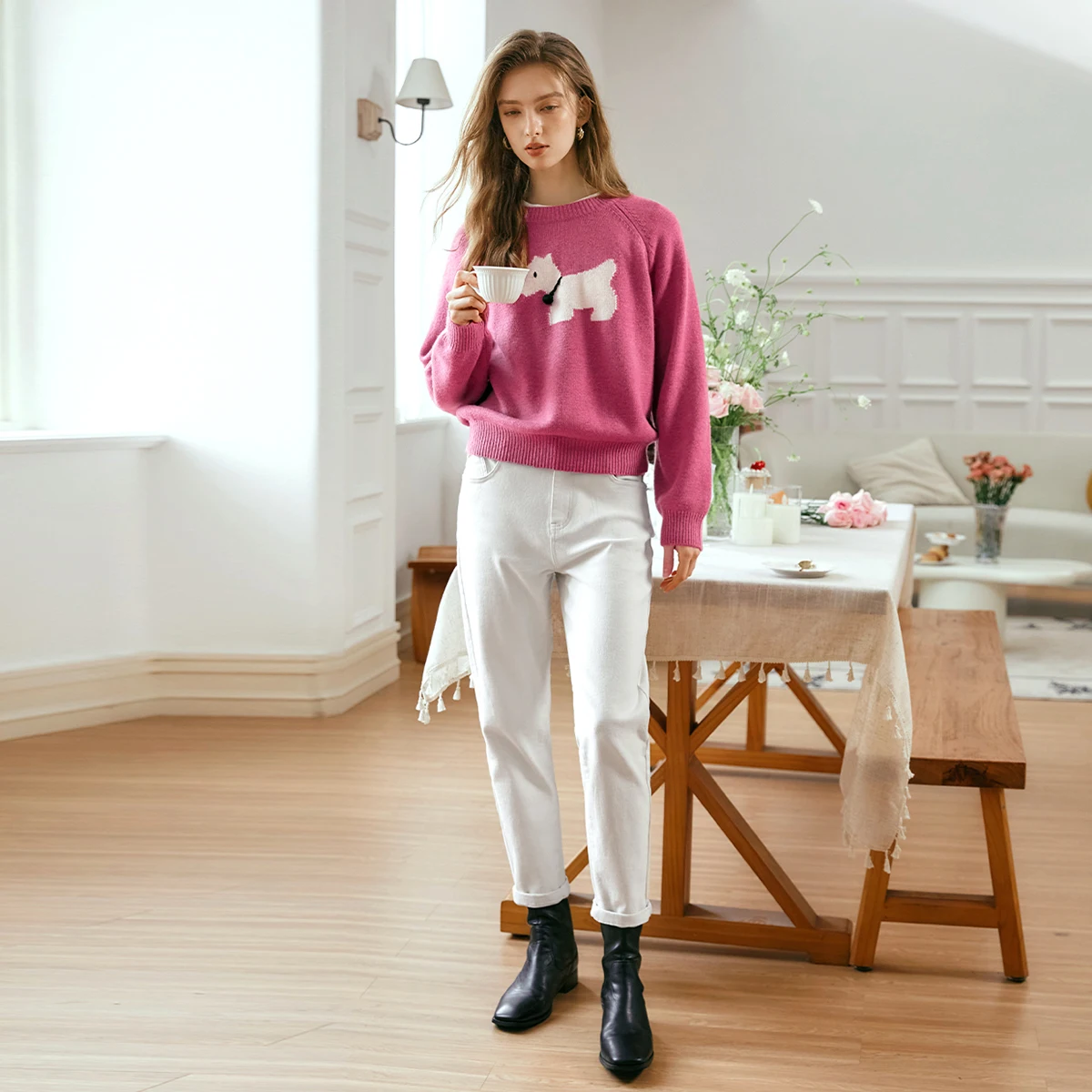 

OLrain Women's White Jeans Autumn 2025 High Waist Relaxed Tapered Straight-Leg Denim Pants Woman's Trousers Clothes N56QA93386