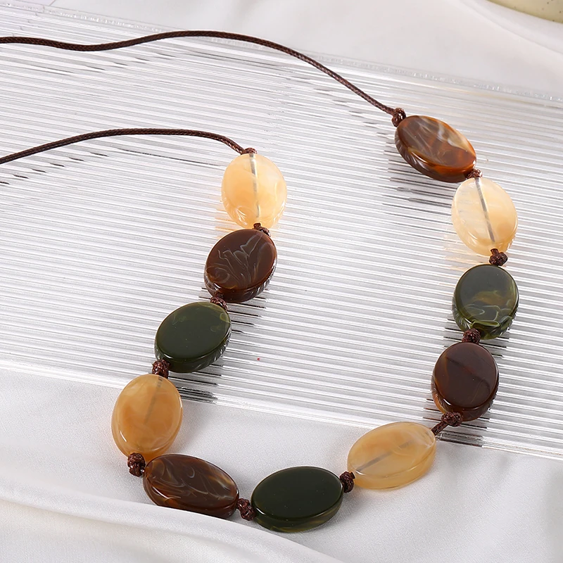 35 Inch Long Large Marble Effect Acrylic Bead Necklace Exaggerated Style Ethnic  Handmade Vintage Necklaces Women Charm Jewelry