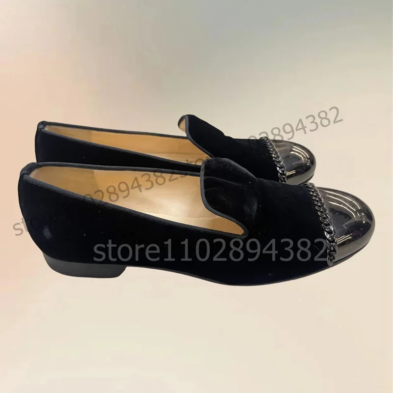 

Chain Decor Black Patchwork Round Toe Loafers Fashion Slip On Men Shoes Luxurious Handmade Party Office Banquet Men Casual Shoes