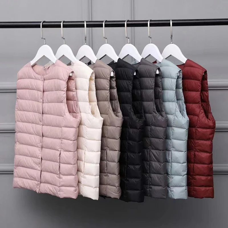 90% Ultra Light White Duck Down Women Vest Thin Coat Women Duck Down Sleeveless Jacket V Collar Or O Collar Coat Packable