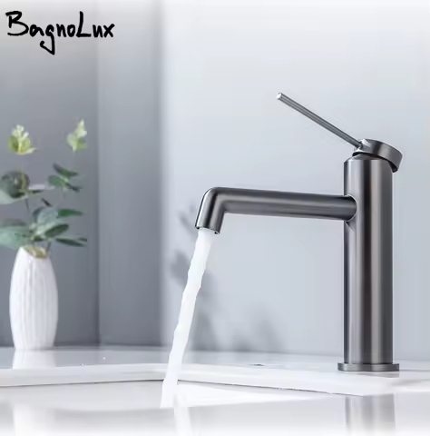 Bathroom Basin Faucet Single Handle Deck Mounted Ceramic Plate Spool Mixer Hot Cold Water Tap Bagnolux Gun Grey Brass New Style