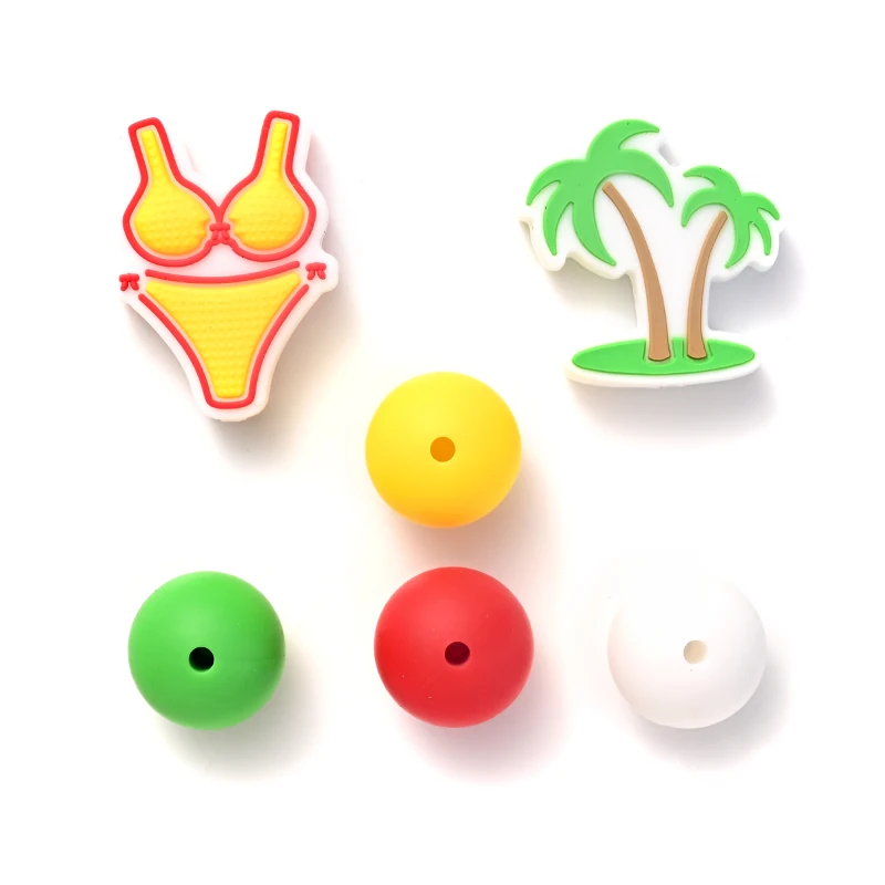 

44Pcs Round Silicone Beads Coconut Tree Shape Teether Beads Food Grade DIY Newborn Pacifier Chain For Baby Nursing Teething Toys