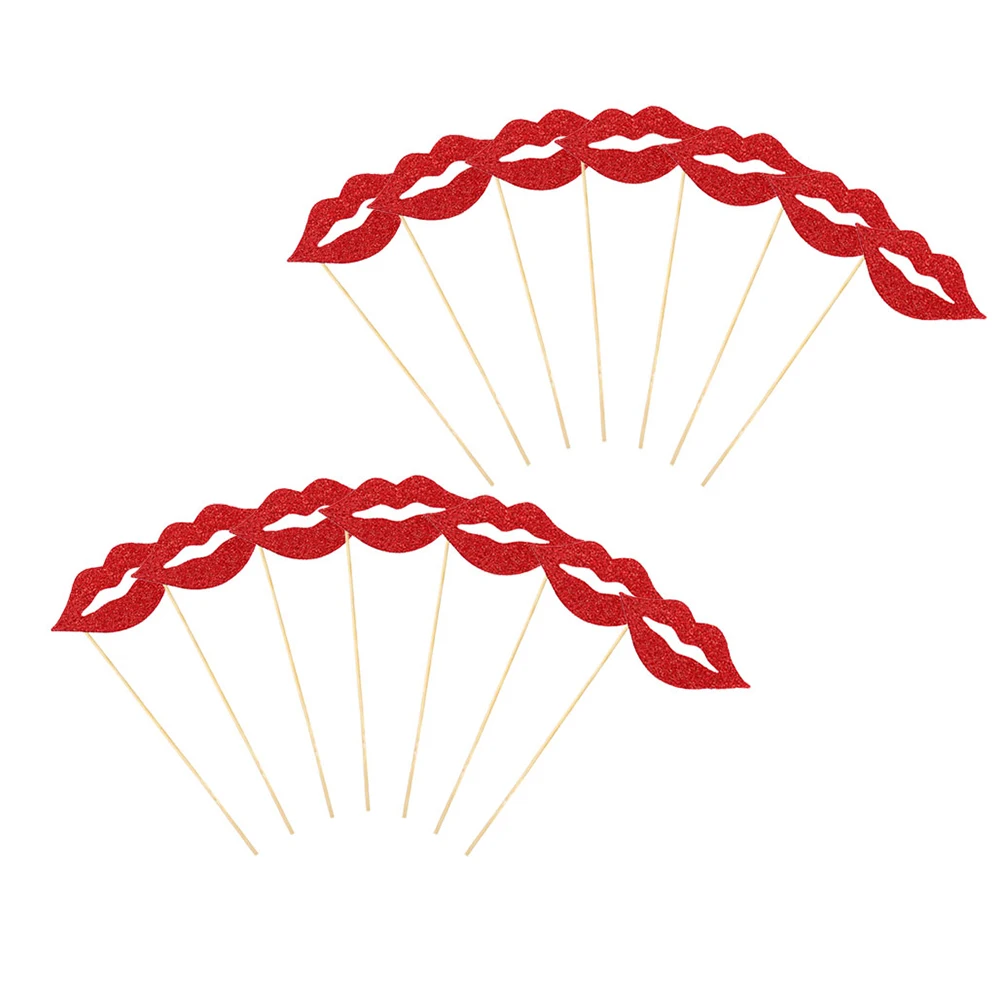 

60 Pcs Red Lips Photo Props Selfie Funny Decorate Lip-shaped Booth Birthday Mouth Accessories Paper Party Glitter