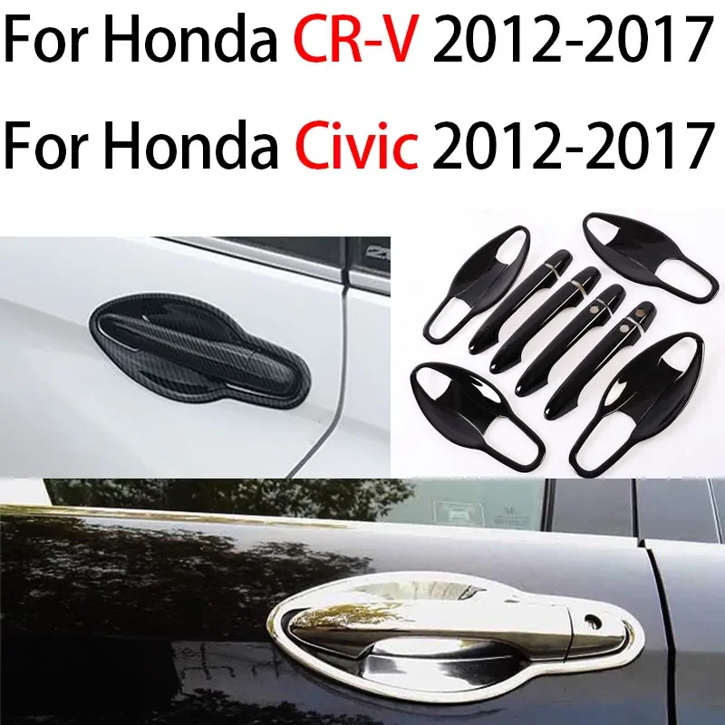 

For Honda CRV / Civic 2012-2017 Car Door Handles Bowl Covers Chrome/Black/Carbon Fiber Overlays Protection Catch Cap Sticker