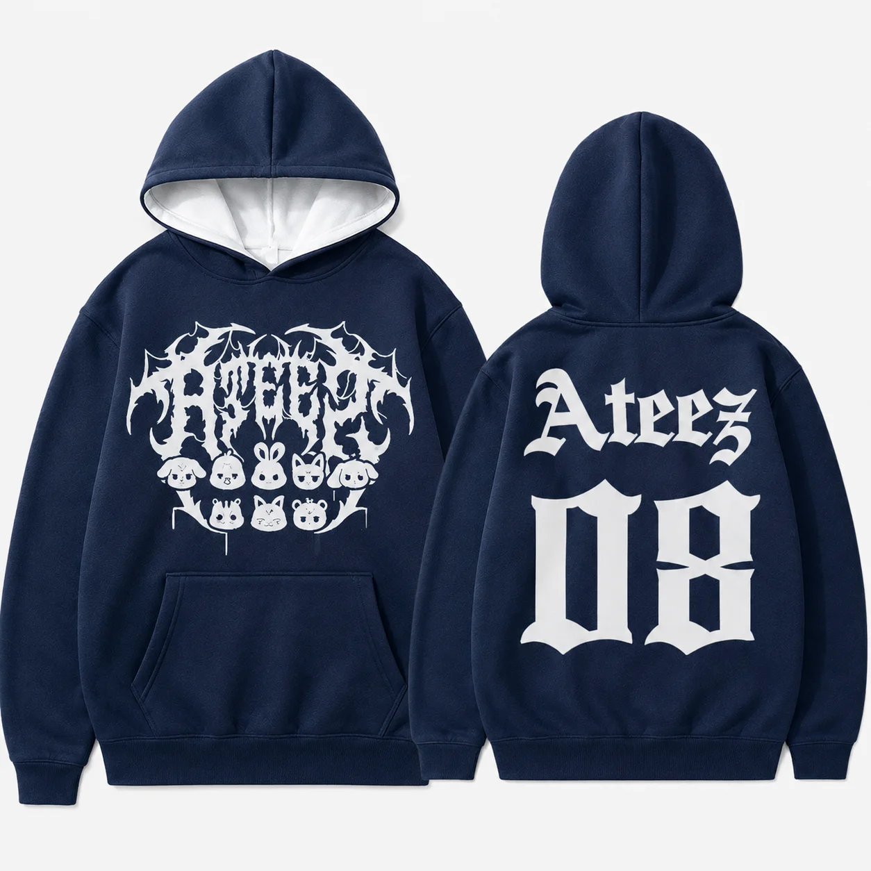 Männer Frauen Kinder ATEEZ Polyester Hoodie Doppelseitiger Druck Kpop Fan Merch Kapuzenpullover Niedliches Cartoon-Maskottchen Gothic Grafik – Detail 4