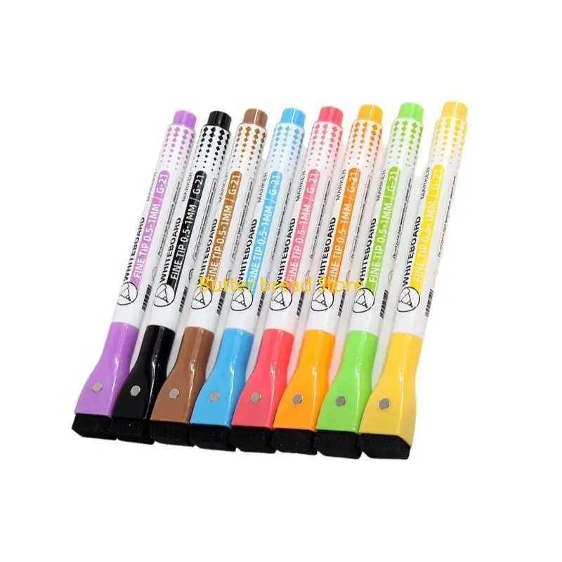 

W89C 8-цветный магнитный маркер для доски с ластиком 0,5 мм, тонкий наконечник, стираемый маркер для доски, маркер для флипчарта