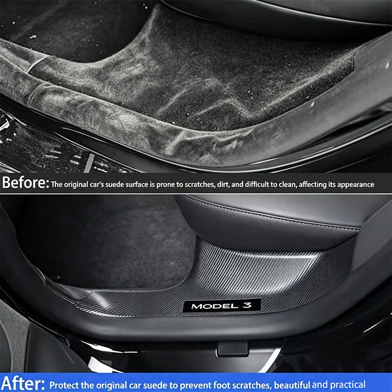 For Tesla Model 3 Highland 2024 + Front Rear Door Sill Guard Anti Scratch Dirt Resistant Threshold Strips Interior Accessories