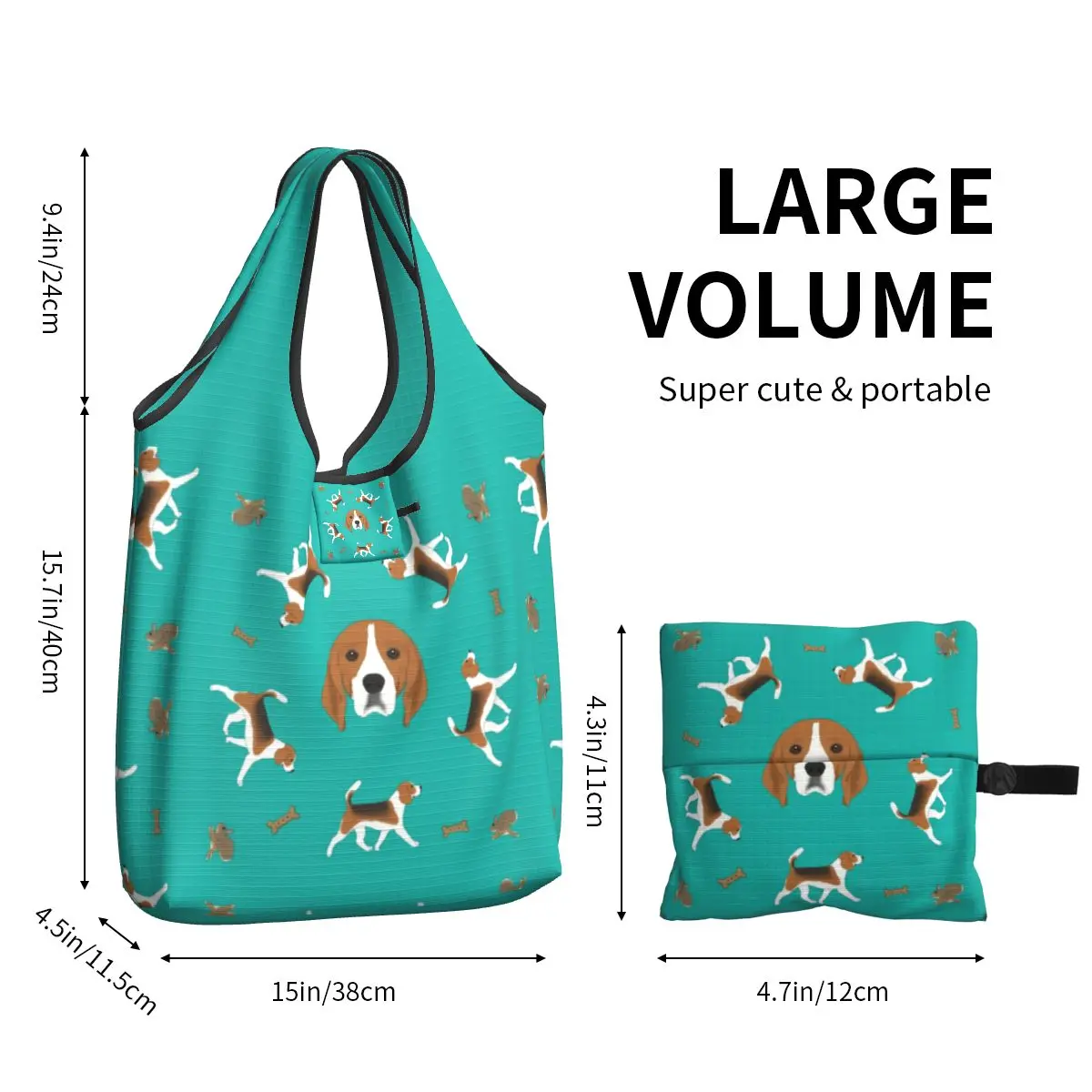 Custom Beagle Bunch Grocery Shopping Bag Custom Shopper Tote Shoulder Bag Large Capacity Portable Handbag