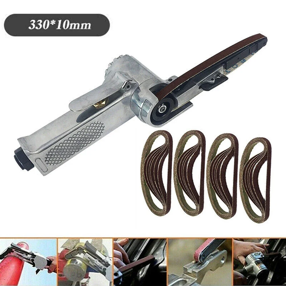 1set 330x10mm Adjustable Pneumatic Grinding Machine Air Finger Belt Sander File Sanding With 50 Belts For Polishing Rust Removal