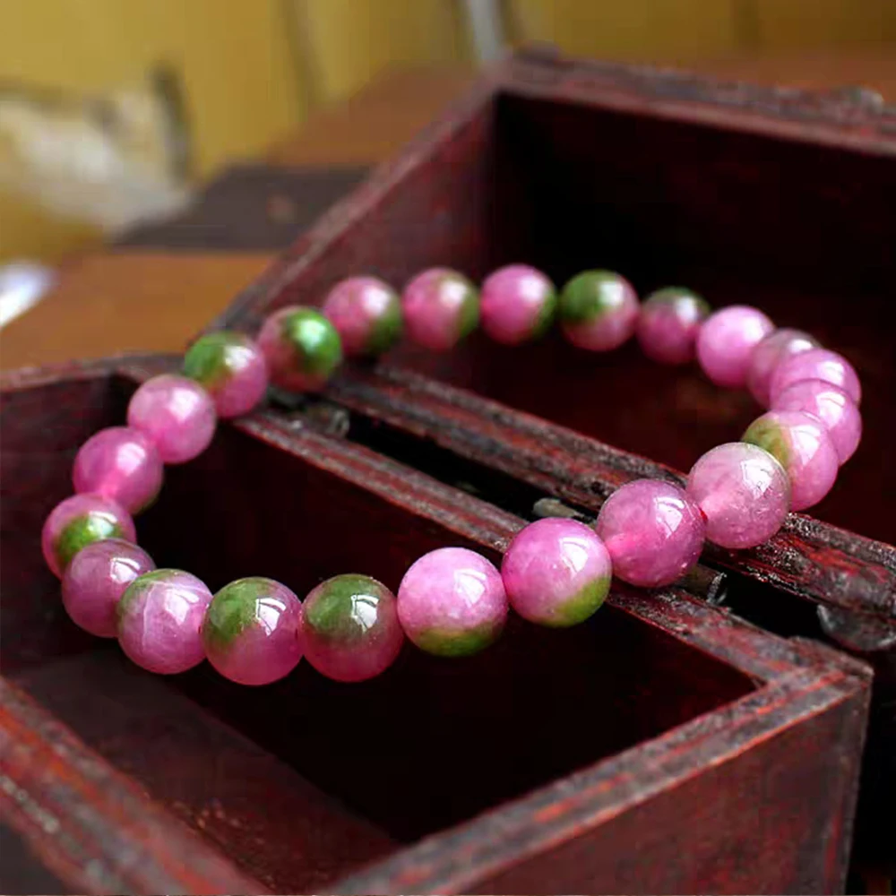 8mm Natural Watermelon Tourmaline Bracelet Crystal Reiki Gem Stone Tourmaline Beads Bracelets Women Fashion Jewelry Gifts