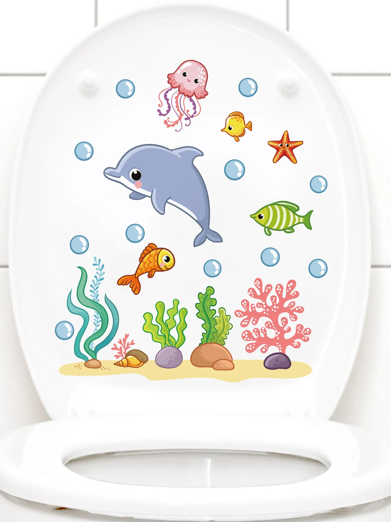 1PC sea creature cartoon pattern design toilet stickers self-adhesive waterproof moisture-proof bathroom decorative stickers