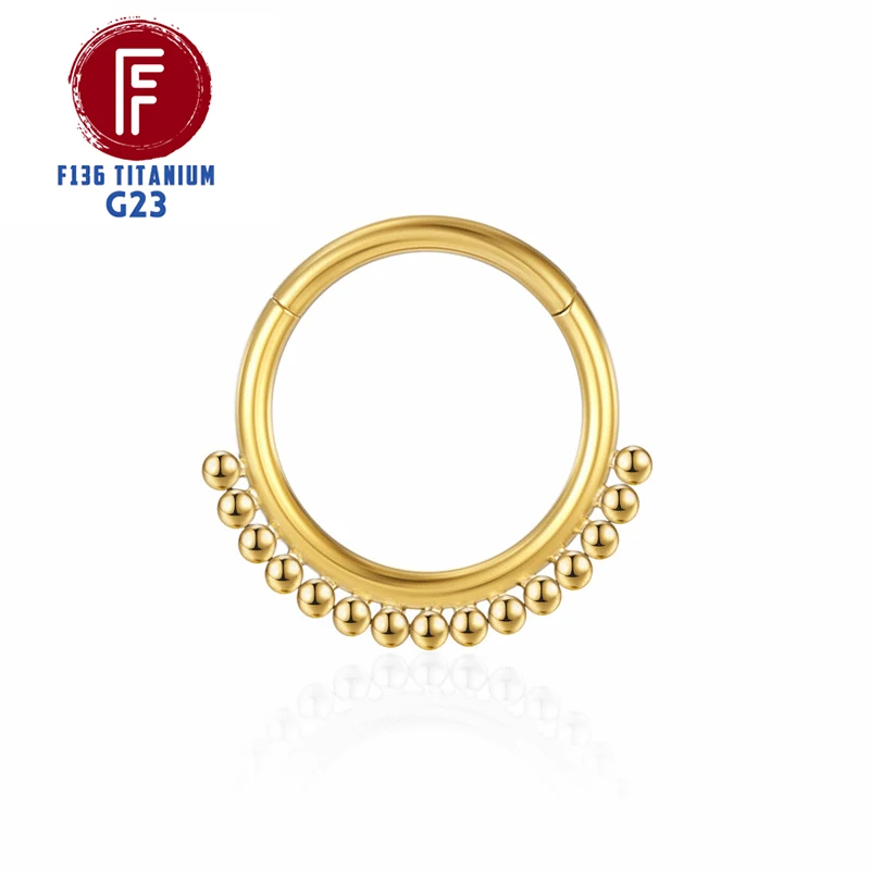 F136 Titanium Nose Piercing Hinged Bead Hoops CZ Stone Rings