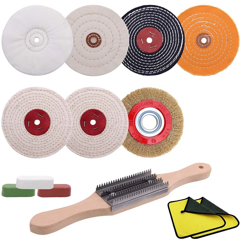 

13Pcs Buffing Wheels Set - Buffing Polishing Wheel With 1/2 Inch Arbor Hole,Wire Wheel,Polishing Compound,Buffing Rake