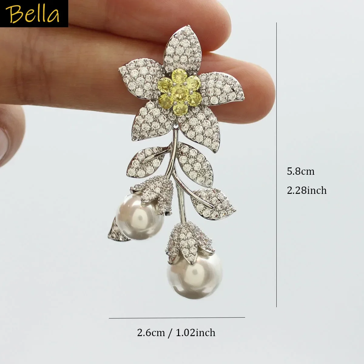 Flower Dangle Earrings for Women Cubic Zirconia Pearls Teardrop Earrings for Wedding Evening Party Jewelry Anniversary Gift Wife