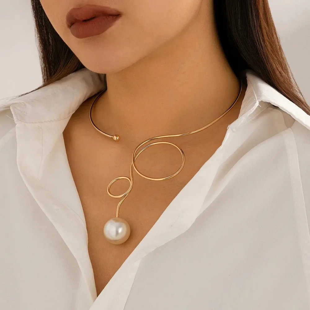 Корейское жемчужное колье с бантом в стиле панк, большой крутящий момент, имитация ожерелья, металлические ювелирные аксессуары