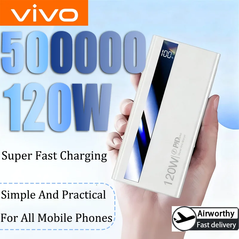 

VIVO 500000 мАч Power Bank большой емкости 120 Вт сверхбыстрая зарядка Power Bank портативное зарядное устройство с цифровым дисплеем Power Bank