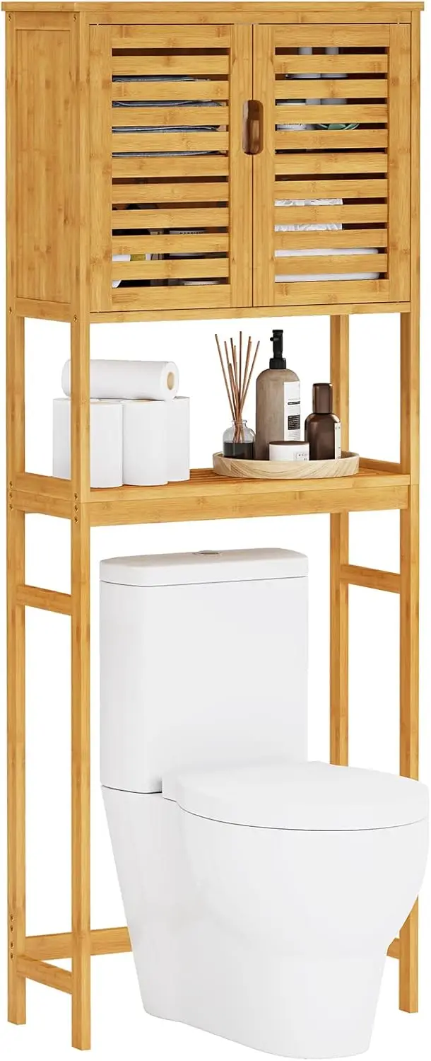 Viagdo Over The Toilet Storage Cabinet, Tall Bathroom Cabinet Organizer With Cupboard And Adjustable Shelves, Freestanding