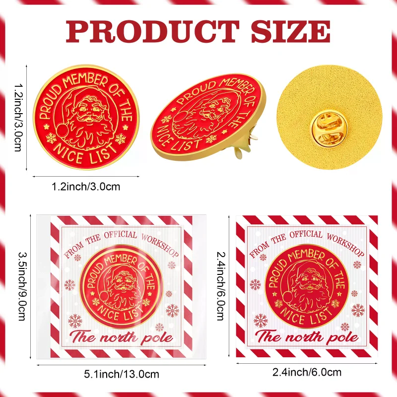 12 Sets Santa Claus Nice List Enamel Pins Christmas Brooches Pins with Greeting Cards Christmas Enamel Pin Xmas Eve Gift
