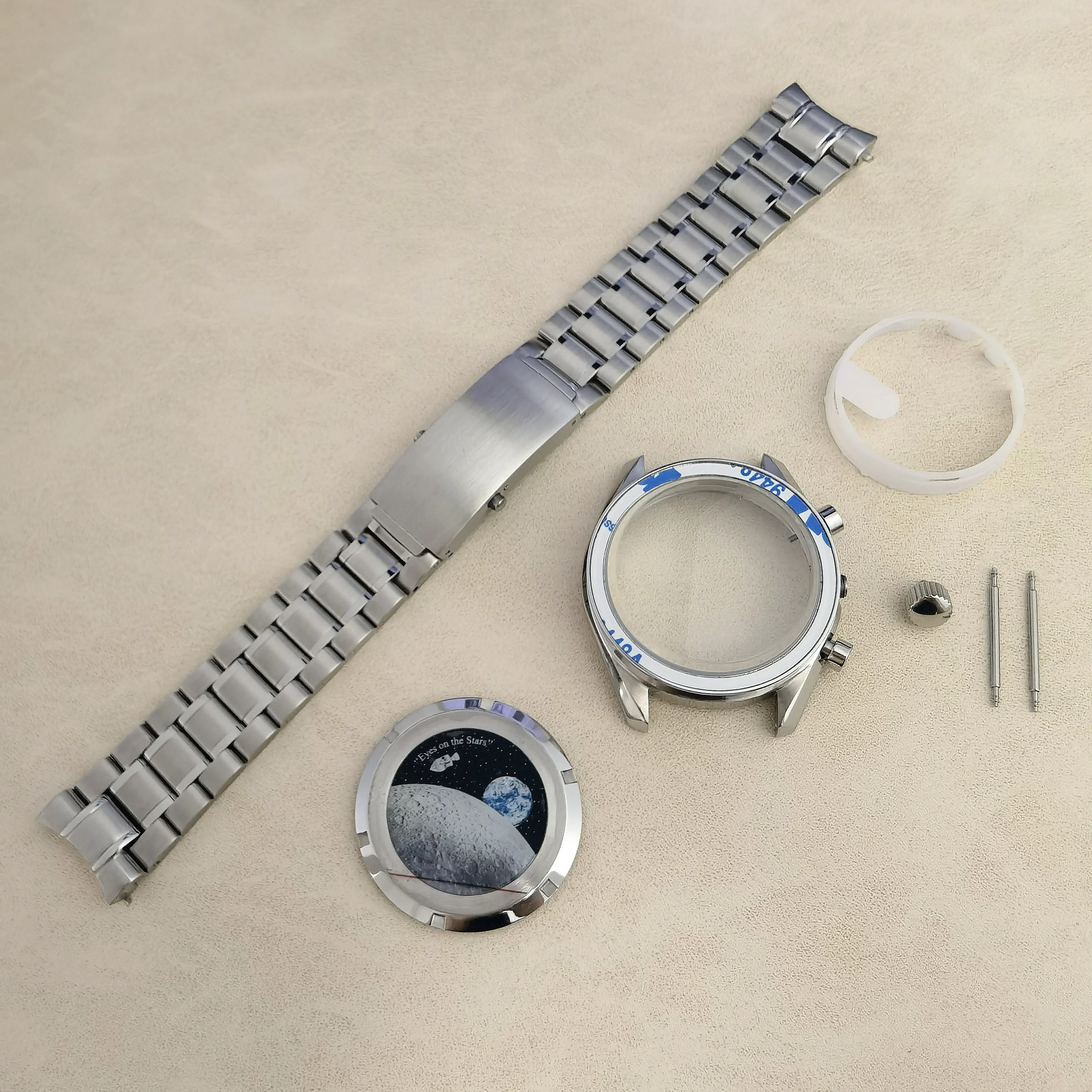 Корпус из нержавеющей стали VK63, 40 мм, ремешок Moonswatch, стильная задняя крышка с луной, подходит для VK63, кварцевый механизм, серебристые аксессуары для часов