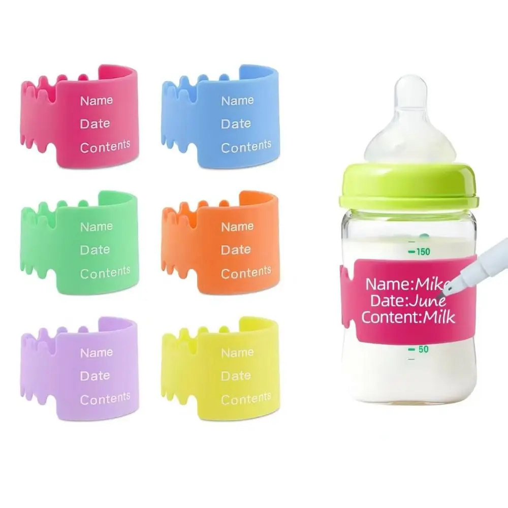 

Universal Silicone Bottle Labels Daycare Waterproof Name Labels Anti-Slip Reusable Milk Cup Sleeve for Write Name/Date