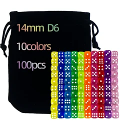 100 Pcs Per Package 10 Color 14mm Acrylic 6 Side D6 Round Corner Transperent Colorful Dice For Board Game Party Gift