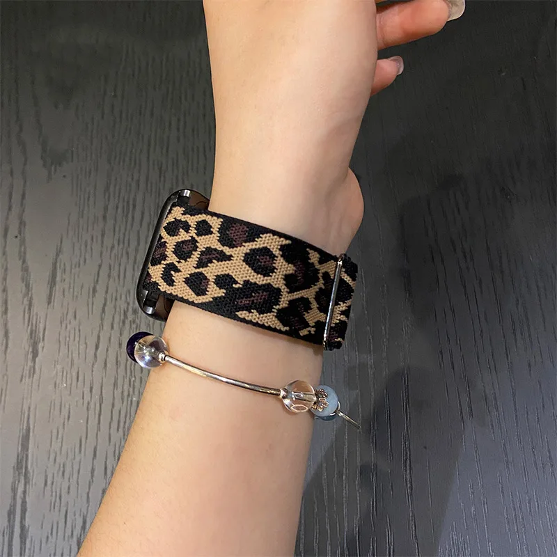 1 Packung elastische Schlaufe mit Leopardenmuster, kompatibel mit Apple Watch Band 38 mm, 40 mm, 41 mm, 42 mm, 44 mm, 45 mm, 49 mm, 46 mm, Armbandzubehör