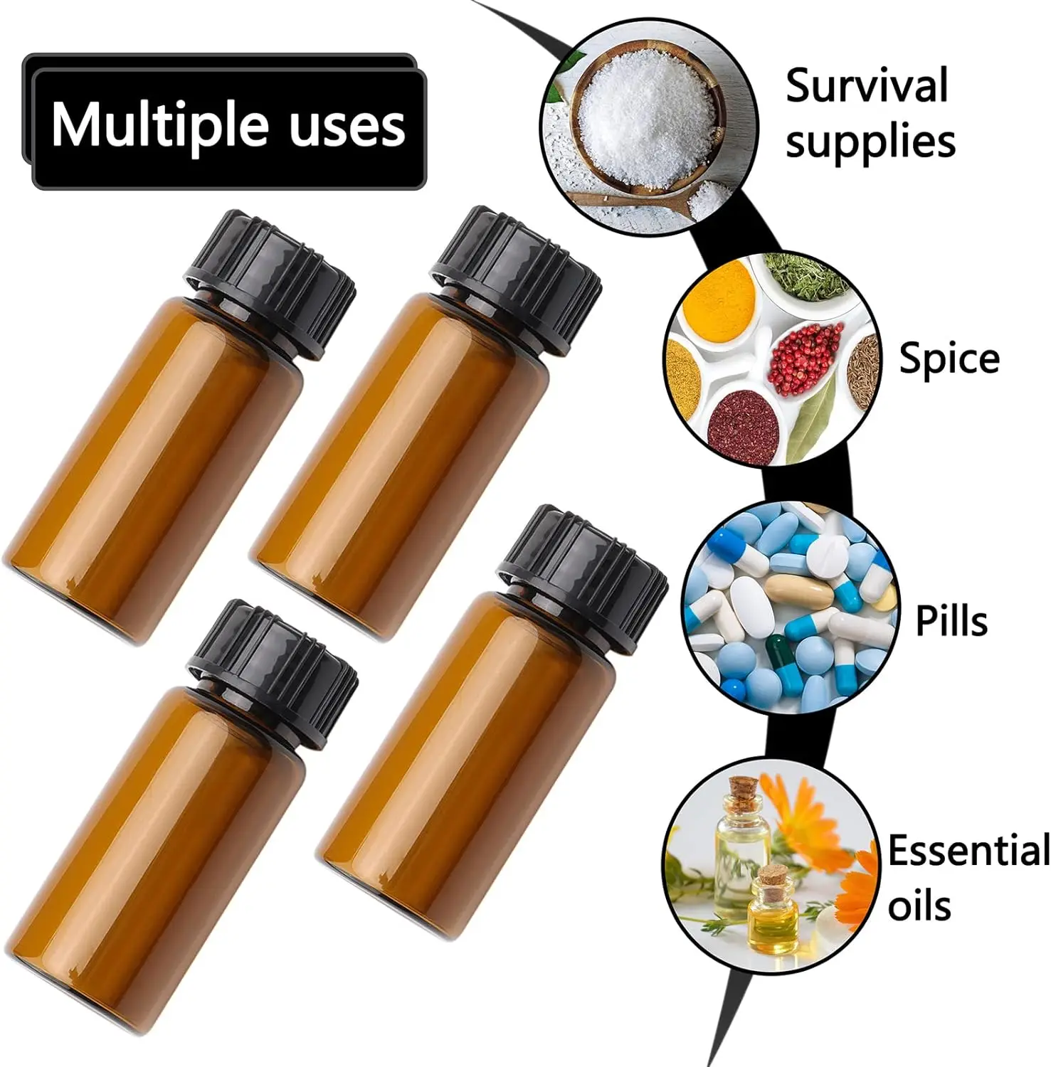 10pcs 3ml 5ml Transparent Amber Small Glass Vials Bottles Brown Sample Laboratory Reagent Containers with Screw Caps Lids