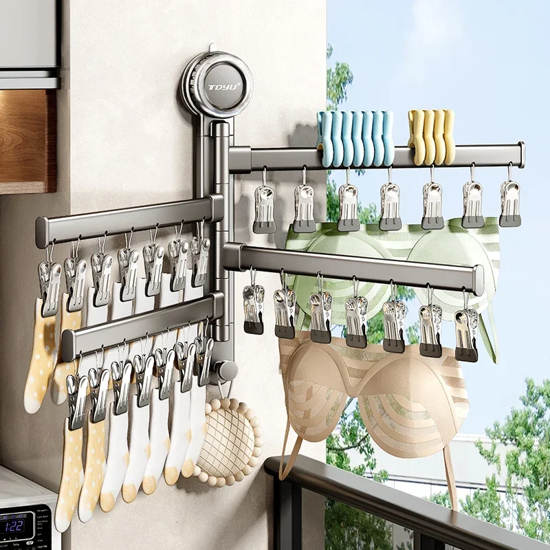 浴室用ステンレス製マグネット式14-21-28クリップ乾燥ラック、ワンクリック設置、耐久性と堅牢性