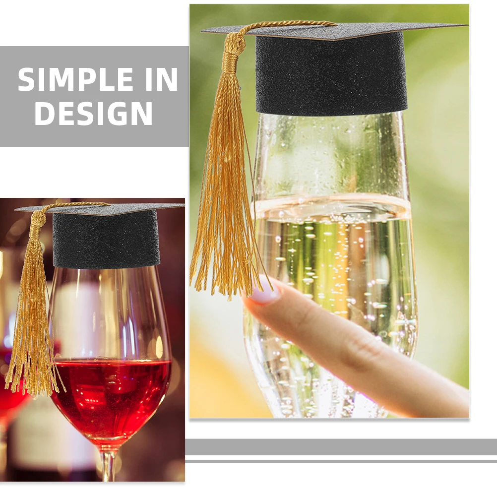 

6pcs Doctor Hat Decoration Graduation Cap Toppers Party Black Goblet Covers Beverage Glass DecorationsReusable Cup