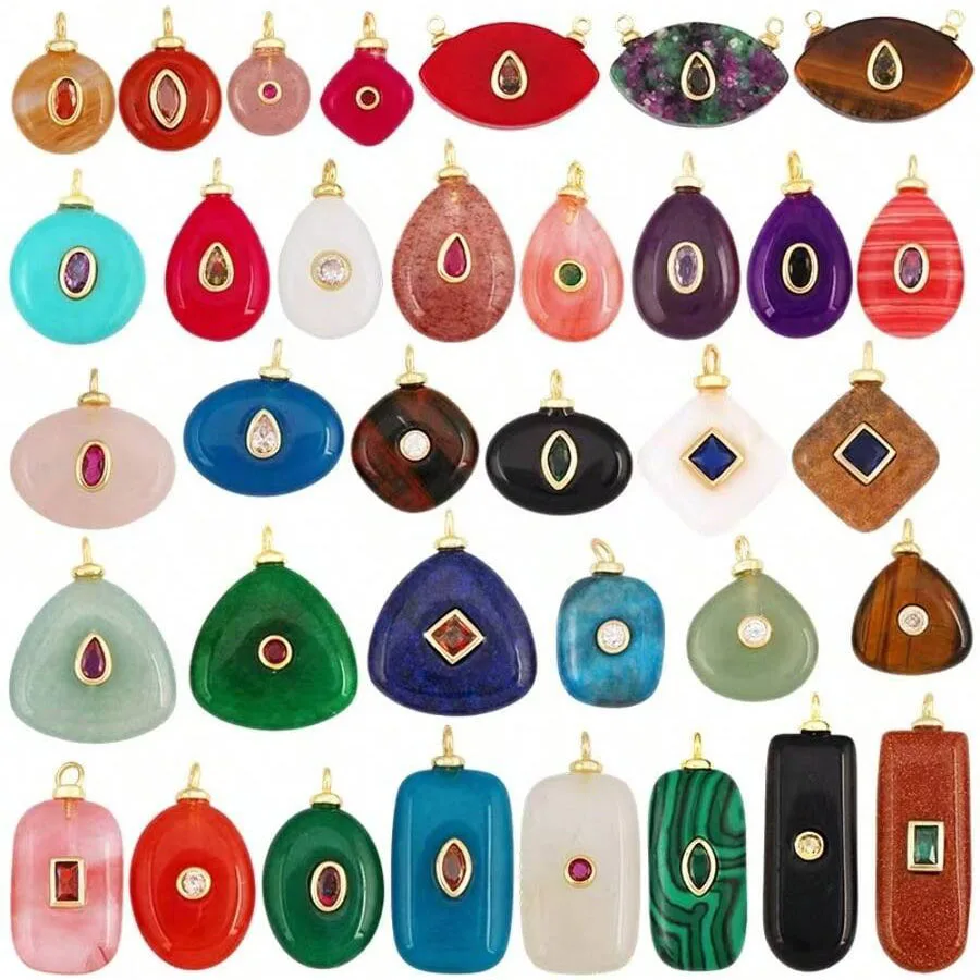 1PC Retro Elegant Natural Stone Zircon DIY Pendant, Available in Multiple Colors and Styles, Necklace, Bracelet, Jewelry Accesso