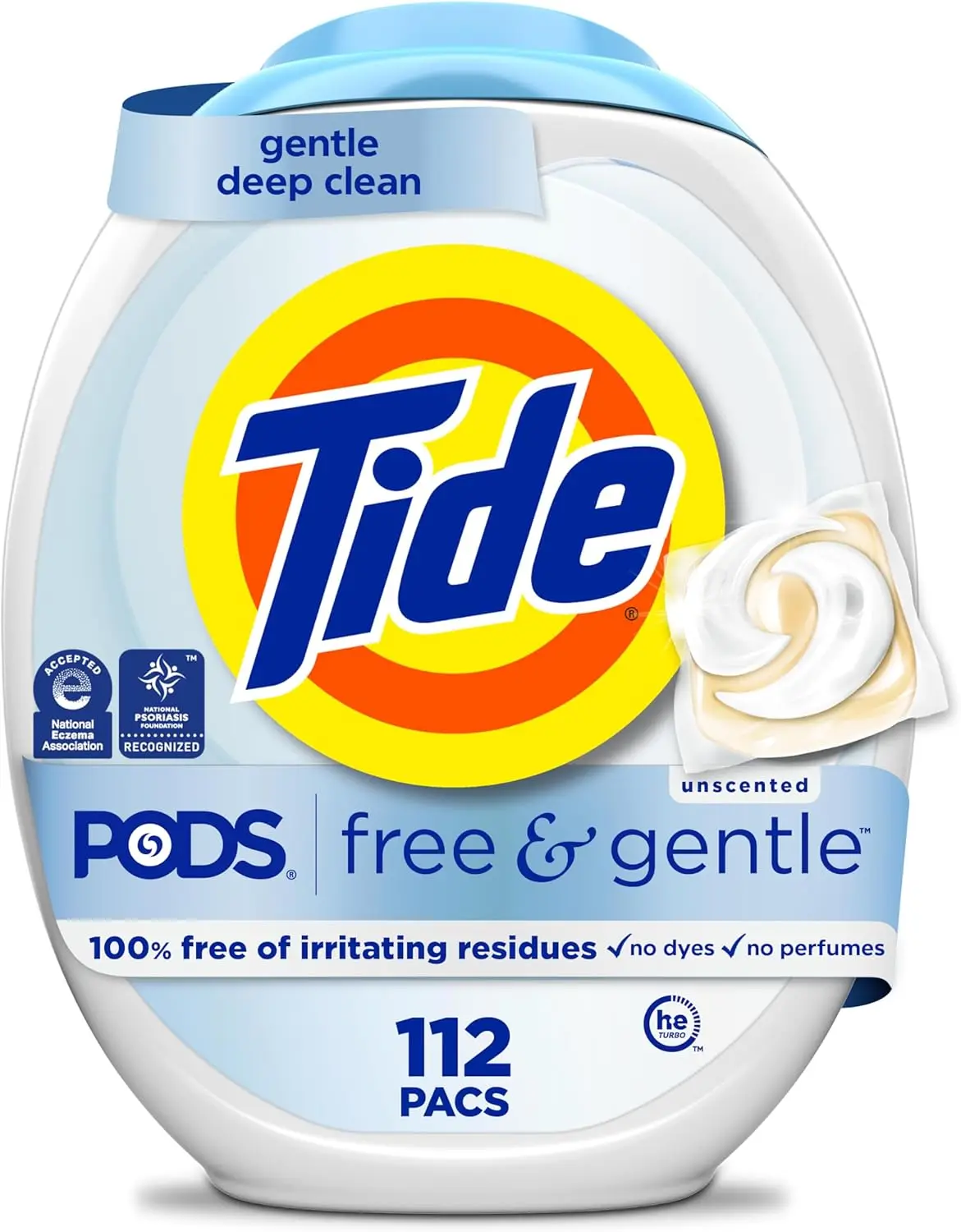 

Gentle Laundry Detergent Pacs, 112 Count, Hypoallergenic Soap Pods for Sensitive Skin