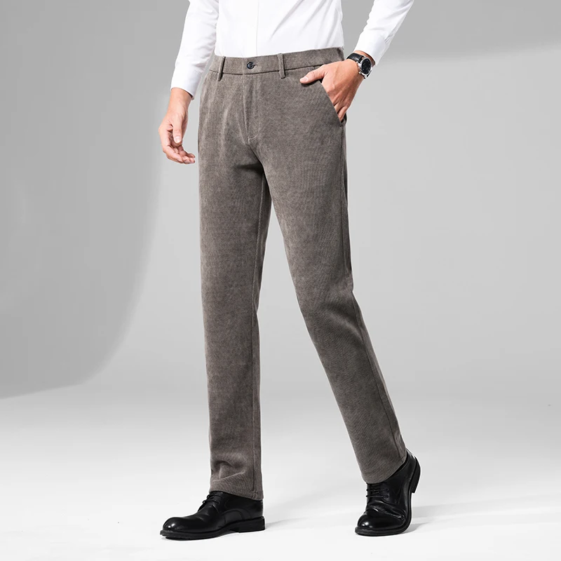 

New Autumn Winter Thick Business Corduroy Casual Trousers Fabric Comfortable And Stylish Warm Mid Waist Straight Leg Pants