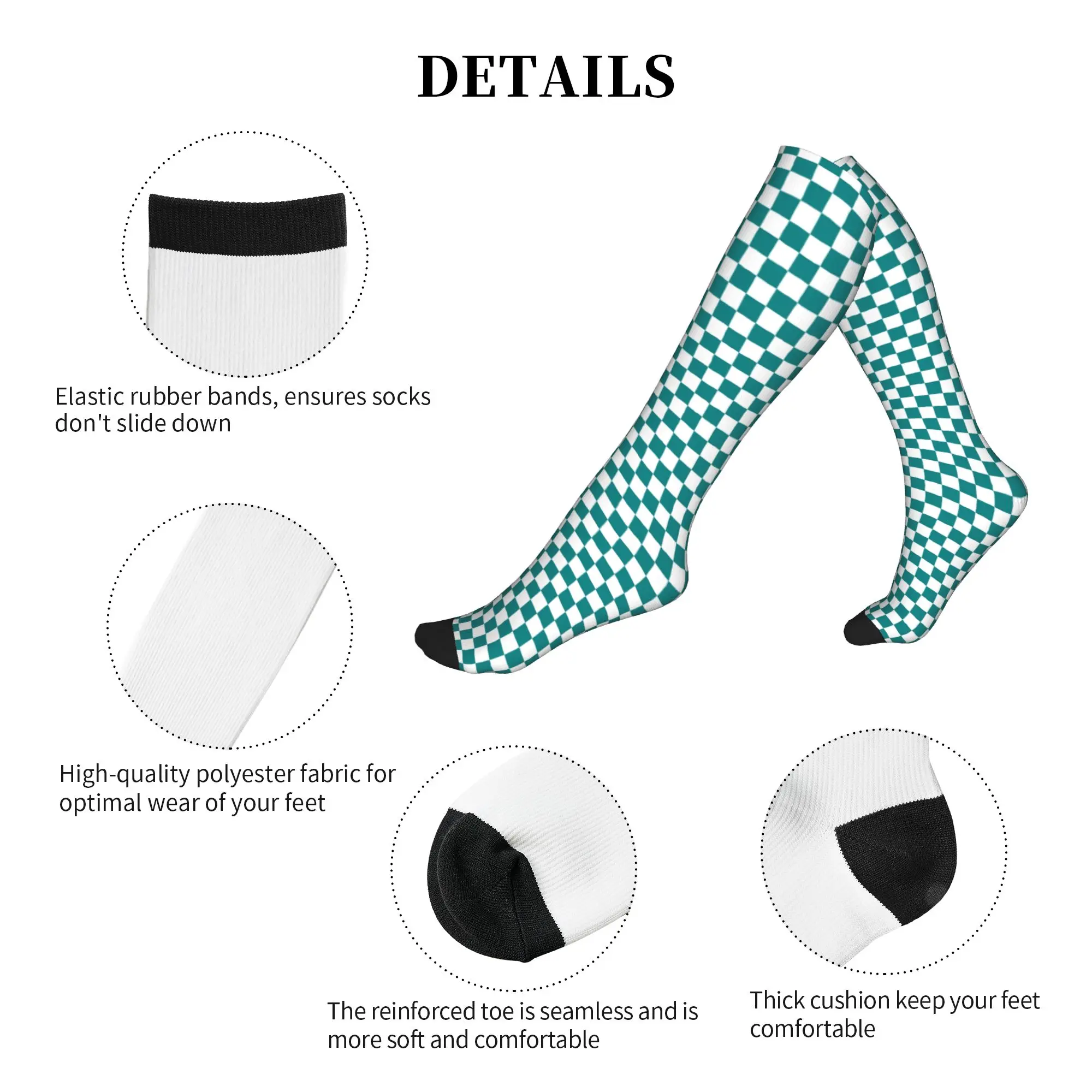 White and Teal Green Checkerboard Plaid Men's Sports Compression Socks Unisex Funny  Spring Summer Autumn Winter Dress Socks view 5