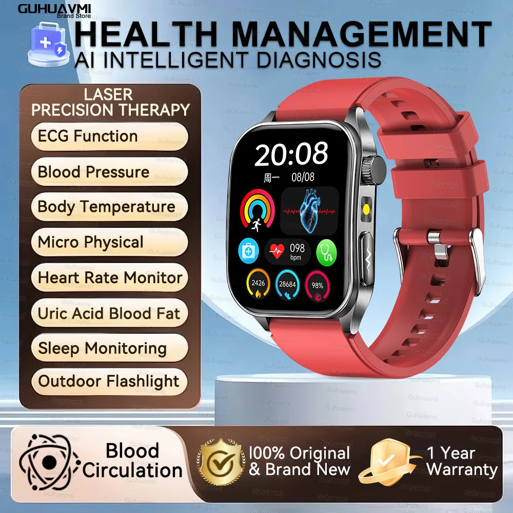 2026 Nieuwe Gezondheid Smart Horloge Laser Therapie Verminderen Drie Hoogtepunten Bloed Zuurstof Druk Urinezuur Bloed Lipide ECG Smartwatch Voor Man - afbeelding 1