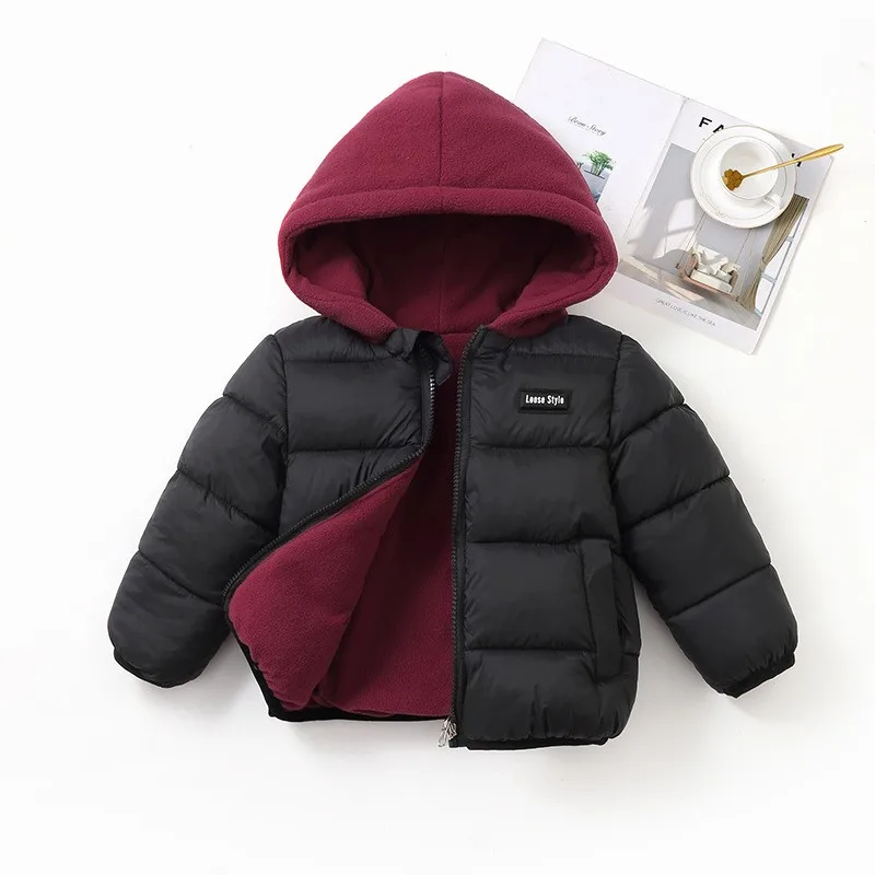 Herbst-Winter Dicke Warme Jungenjacke Beidseitig Tragbar Einfarbiger Fleece-Kapuzenmantel für 2-6-Jährige Kinder Geburtstagsgeschenk – Detail 6