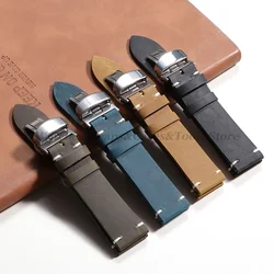 Stitching Cowhide Strap for Omega for Seiko 18/19/20/21/22/24mm Wrist Bracelet Vintage Brown Leather Watch Band Butterfly Buckle