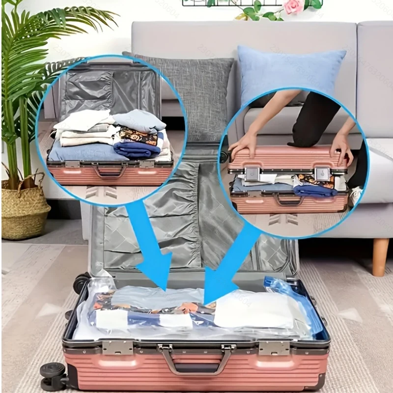 مجموعة أكياس ضغط مفرغة مكونة من 4/6/9 قطع مع مضخة يدوية، معبأة بشكل فردي. مجموعة ذات سعة كبيرة ومتعددة الحجم للسفر، Space-sa