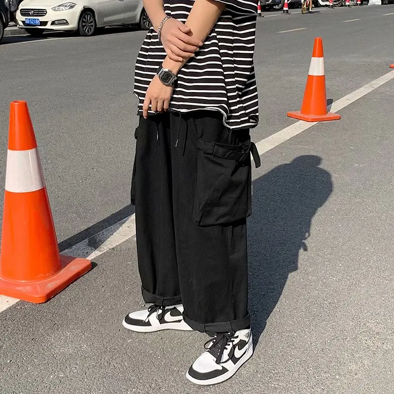 Men Cargo Pants Wide Leg Japanese Harajuku Trendy Oversize Hip Hop Loose Trousers