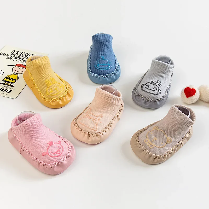 Newborn Baby Socks with Rubber Soles Infant Baby Girls Boys Autumn Winter Kids Floor Socks Shoes Anti Slip Soft Sole Sock Shoes