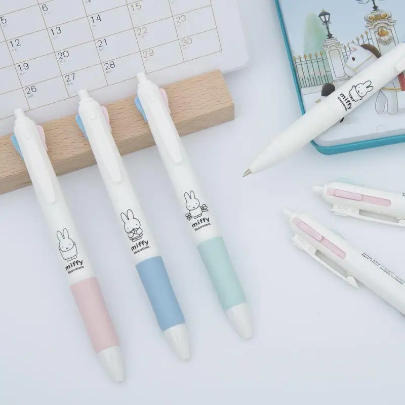 Miffy coelho novo caneta esferográfica de quatro cores kawaii dos desenhos animados tipo imprensa cabeça bala estudante silicone anti deslizamento 0.5 assinatura caneta