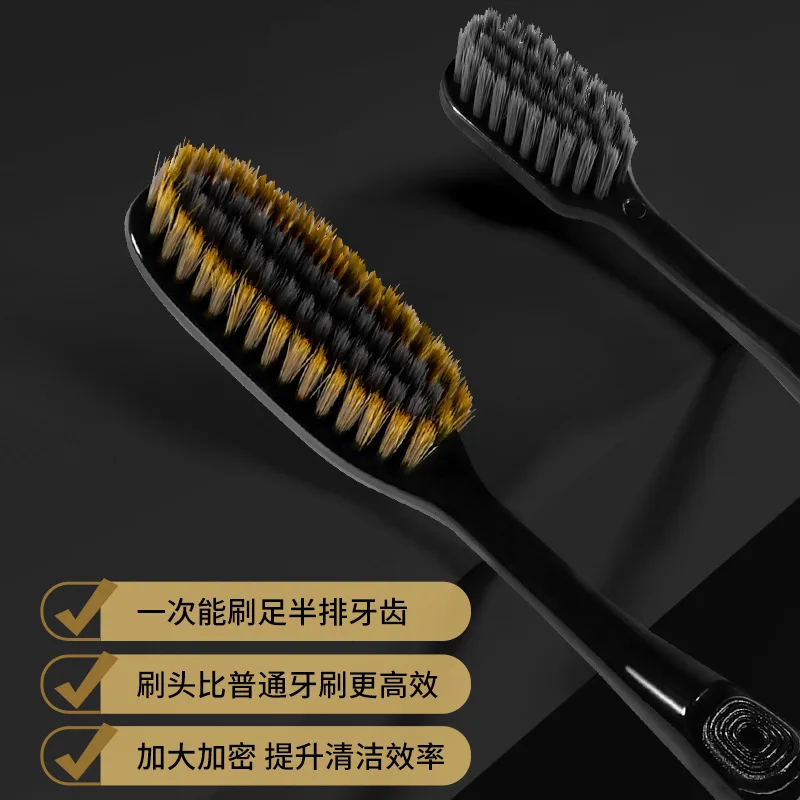 Medium soft bristled long head toothbrush gift box with black gold handle, suitable for travel home use, efficient oral cleaning