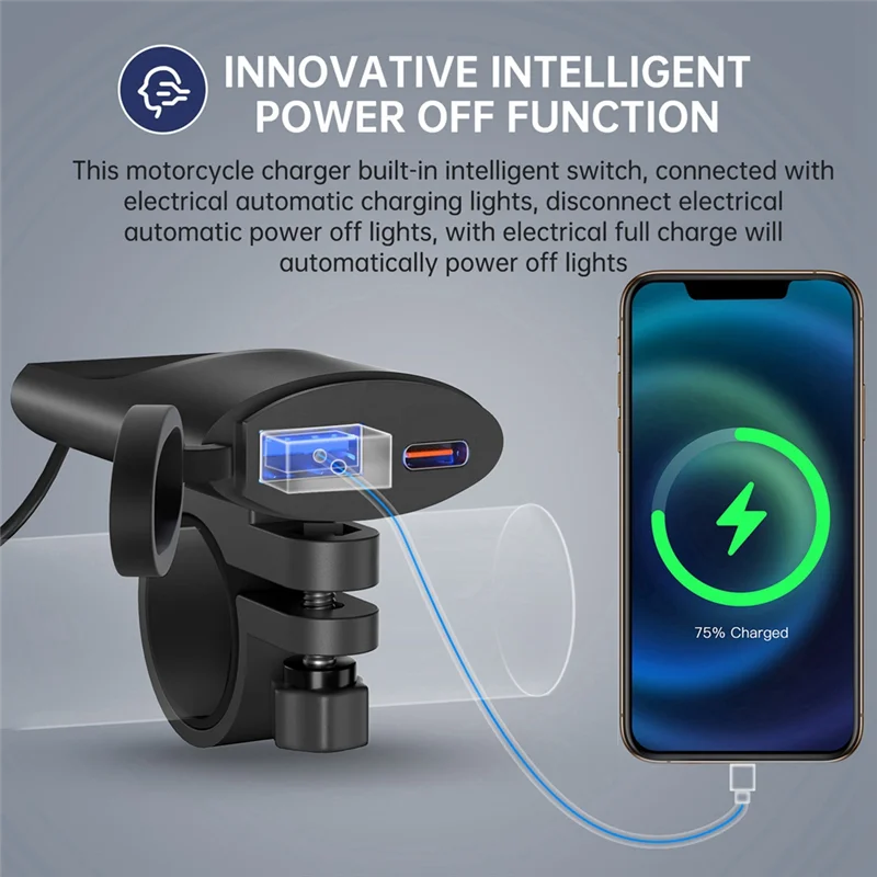 

High Quality-Motorcycle USB Charger 30W QC3.0 Type C Charger IP67 Waterproof Handlebar Mounting Bracket Moto Phone Charger
