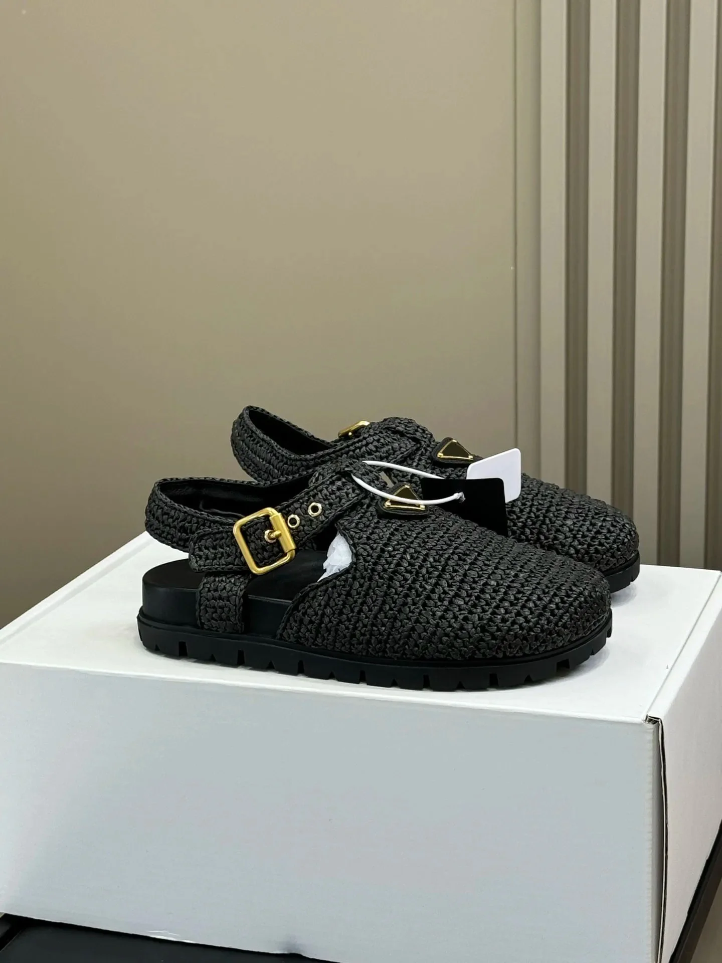 Sapatos Femininos Sandálias de Crochê Tecido de Rafia Flatform