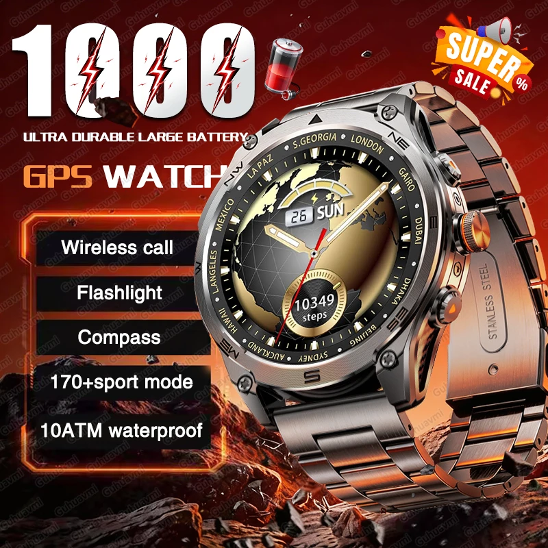

2026 New Dual-Band AGPS Smartwatch Built-in Route Navigation 10ATM Waterproof 100-Days Battery Compass Call Men Militray Watches
