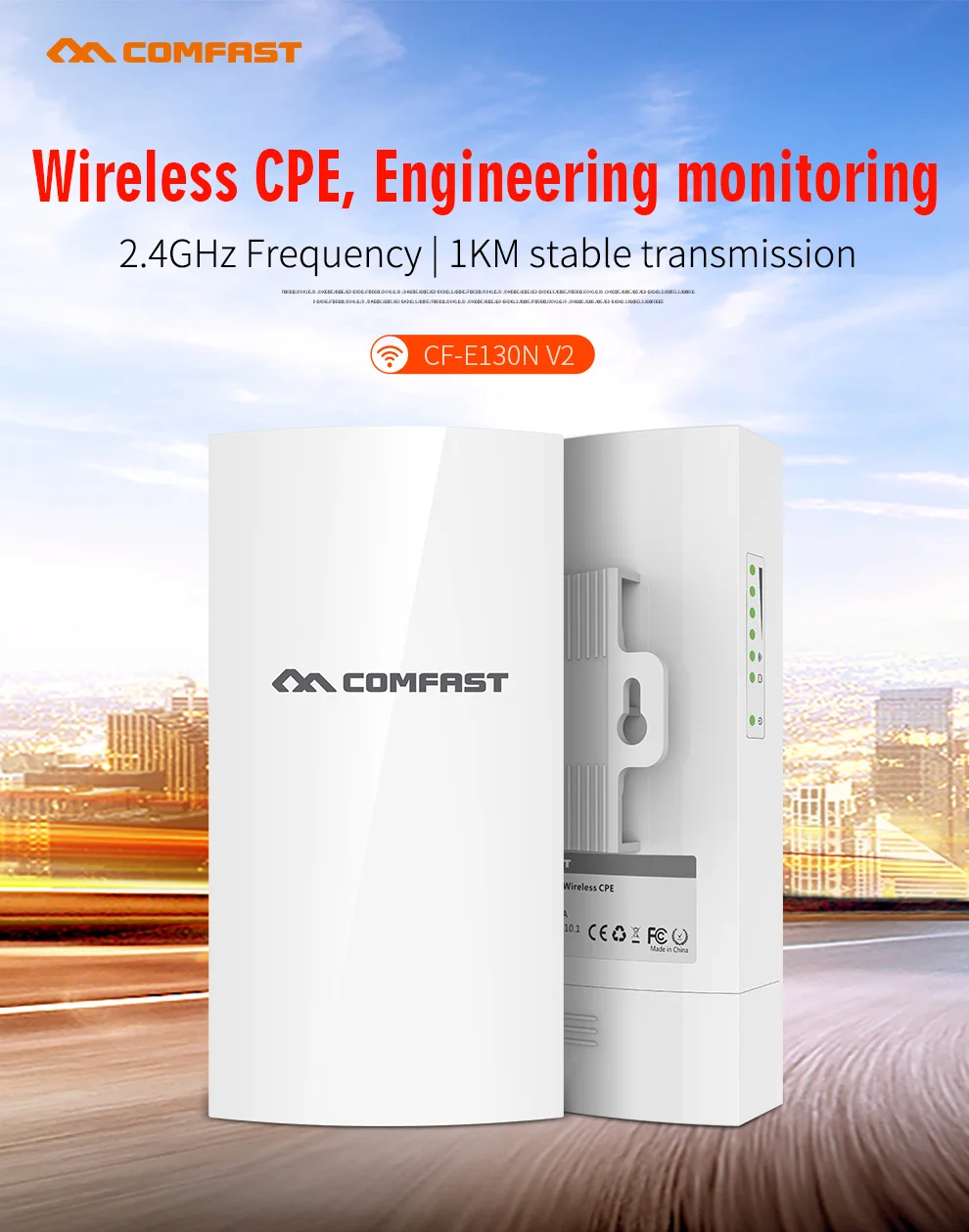 Repetidor WiFi inalámbrico para exteriores, enrutador extensor, punto de acceso AP, puente, adaptador POE, CPE, 9dbi, 1KM, 2,4 GHz, 300Mbps, 2